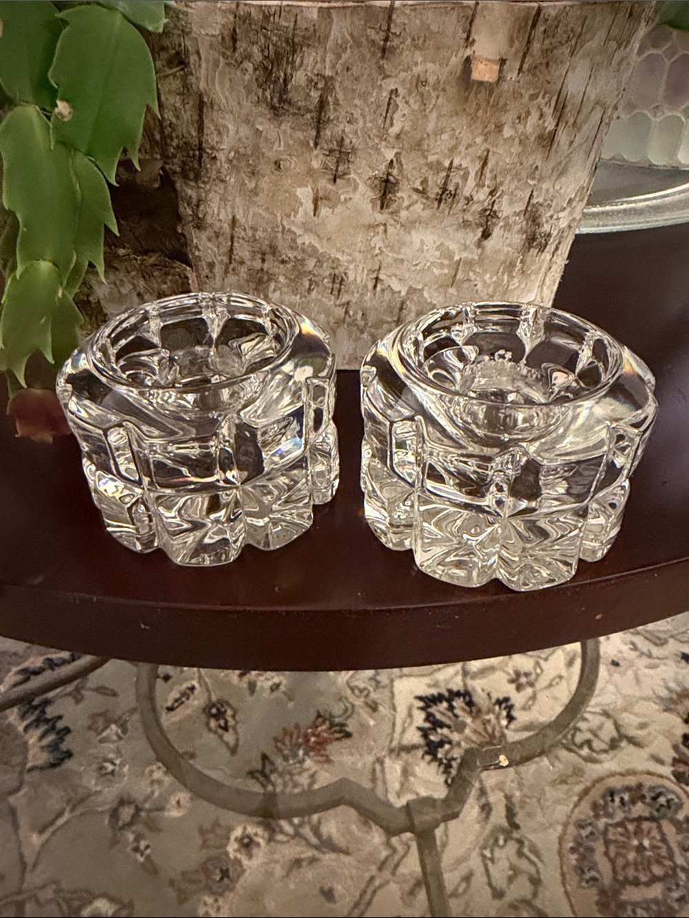 VNTG Mikasa Reflections Pattern Set of 2 Glass Candle Holders